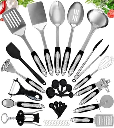 Home Hero Set Ustensiles de Cuisine Anti Adhésif Résistant (Ustensiles en inox, 40 pièces)