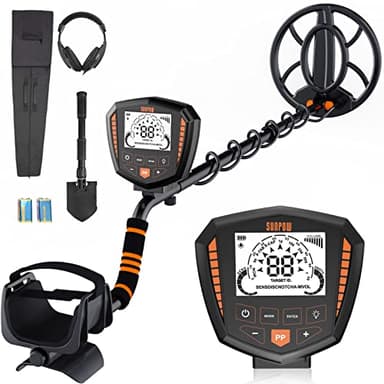 SUNPOW Détecteur de Métaux Kit Professionnel, Bobine étanche IP68, Identifie 9 Types De Métaux, Haute Précision, Profondeur de Détection 10 Pouces, 5 Modes, Forte Anti-interférence