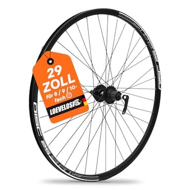 Roue arrière VTT 29" – Frein à disque 6 trous – QR 9/10 × 135 – Shimano HG 8–11 vitesses – Jante et moyeu en aluminium – 36 rayons – Noir LOEVELOSI