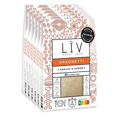 LÏV Happy Food - Spaghettis de Konjac - Pâtes sans gluten - Pâte Konjac - Vegan, Gluten Free, Faible en calorie - Box de 6 paquets x 200g