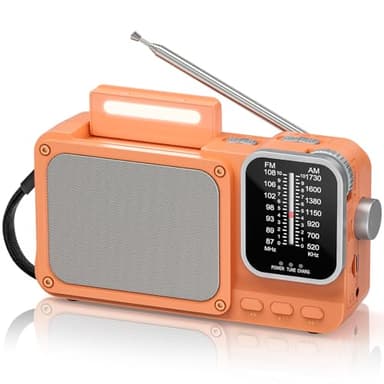 Radio Portable AM/FM, Petit Poste Radio a Pile avec Rechargeable Batterie 2400mAh, Excellente Réception Transistor Radio Ave Bluetooth/Lampe de Lecture/Prise Casque 3,5 mm/TF