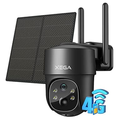 Xega 4G LTE Caméra Surveillance Solaire avec Carte Sim, 2K HD 4G Caméra Extérieure sans Fil inclinable à 355°/90°, Caméra Autonome sans WiFi, Vision Nocturne, Détection de Mouvement, IP66 (Non WiFi)