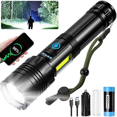 cinlinso Lampe Torche LED Ultra Puissante - 1000000 Lumens Lampe de Poche Rechargeable, Étanche IPX7, 7 Modes D'éclairage avec Lumière COB pour Camping, Randonnée et Urgences