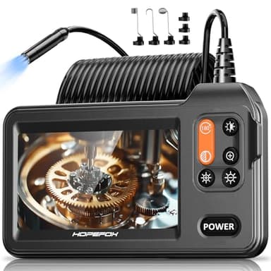 Caméra Endoscopique, Hopefox 1080P HD Ecran IPS 4,3 Pouces Endoscope Camera avec 8 Lumières LED, IP67 Caméra Inspection Canalisation, Câble Semi-Rigide de 5M, Gadgets pour Mécanique Auto/Plomberie