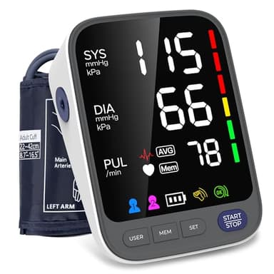 Tensiometre Bras, Tensiomètre à grand brassard (22-42 cm) pour le haut du bras, Écran LED extra-large 6,4" | Tensiometre bras professionnel avec Mémoire 2 x 120 | Moniteur de Fréquence Cardiaque