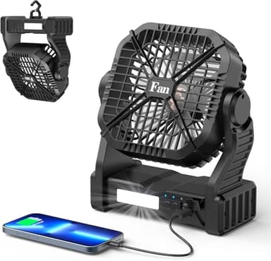 Qoosea Camping Ventilateur lumière LED portable Camping Fan USB 8000mAh Tonnelle rechargeable Ventilateur de table Ventilateurs de plafond avec crochet lumière de classe 3 à 4 vitesses en plein air