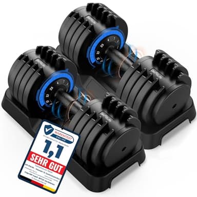 DH FitLife Haltères Réglables 25 kg – 4 à 25 kg – 10 Niveaux de Poids – Haltères Courts avec Disques – Poids Variables 10 en 1 (25KG X 2)