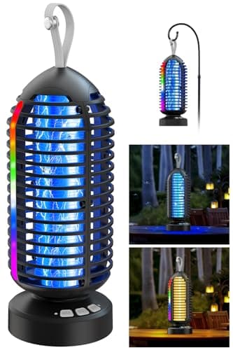 Dnenellr Lampe Anti Moustique, Lampe Anti Mouche avec Batterie USB Rechargeable 4000mAh, 3000V Tueur d’Insectes Électrique avec LED, Norme IPX5 Étanche, pour Intérieur et Extérieur (Noir)