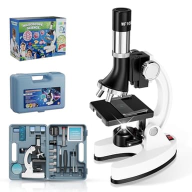 USCAMEL Microscope Enfant étudiants 1200X - Kit Scientifique avec Lames Préparées, Corps Métallique, LED & Mallette. Microscope Composé Éducatif pour Enfants à Domicile en Laboratoire Scolaire
