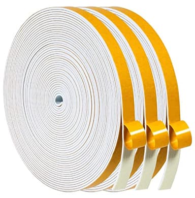 Joint D'étanchéité Autocollant pour Porte et Fenêtre Contre les Courants d'air Froid/Anti-Collision/Insonorisant/Imperméable à la Poussière (6mm x 1.5mm x 15M), Blanc