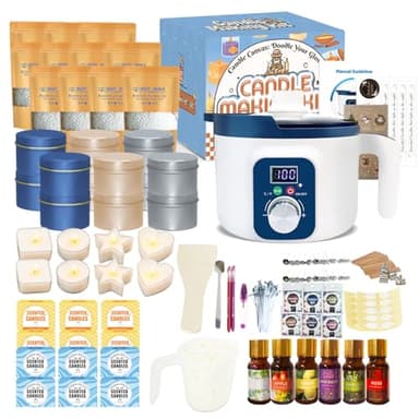 Kit de Fabrication Bougie Parfumée pour Adultes avec Fondoir Cire Bougie Electrique, Cire de Soja, 12 Pots, 8 Photophores, 6 Parfums et Coffrets Cadeaux