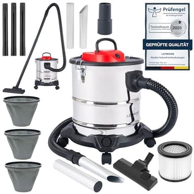 LEHMANN Haddo Aspirateur Industriel 2000W | pour cheminée avec Double système de Filtration | Sec Humide avec réservoir de 20 litres en Acier Inoxydable, Argenté