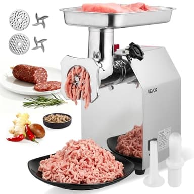 VEVOR Hachoir à viande électrique, capacité de 4,17 kg/min, poussoir à saucisses industriel de comptoir avec lame, plaque de broyage, hachoir commercial en acier inoxydable pour cuisine et restaurant