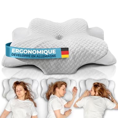 Glückstoff® Oreiller Ergonomique Cervical [pour Tous Les Types DE Sommeil] - Oreiller Ergonomique & Orthopedique - Coussin Cervicales Douloureuses pour Dormir - Ergonomic Anti Ronflement & Confort