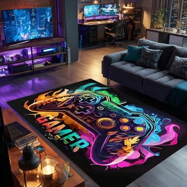 Fldhav Tapis Gamer Manette de Jeu 3D, 50 x 80 cm Tapis de Jeu Coloré et Antidérapant en Fausse Laine, Lavable et Doux pour Chambre, Salon ou Salle de Jeux, B