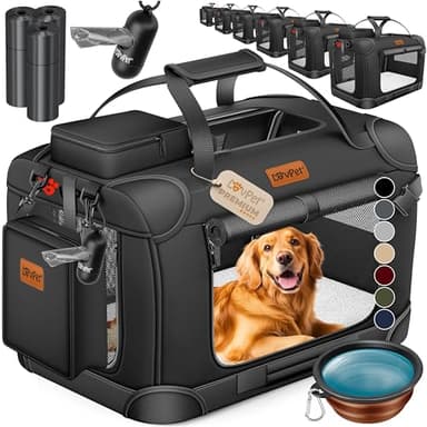 Lovpet® Boîte de transport pliable pour chien avec gamelle, XXL, 91,4 x 63,5 x 63,5 cm - Sac de transport pour animaux de compagnie, chiens et chats - Noir