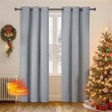 Ystyle Rideau Occultant 100% Effet Lin, Rideau Thermique Isolant Anti Froid Et Chaleur 2 Pièces, 140×240 Rideau Phonique Anti Bruit, Rideaux Moderne Chambre Maison Salon À Oeillets, Gris Clair