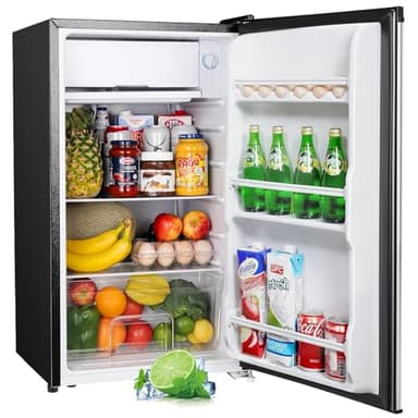 Upstreman 91L Petit Frigo avec Congélateur et Bac à Légumes,Thermostat Réglable, Mini Frigo de Chambre, Mini Réfrigérateur pour Dortoir, Bureau, Acier Inoxydable- BR321