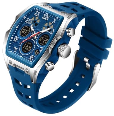 TICKEEN Montres pour Hommes Rectangulaires Uniques Montre Militaires Digitale Analogiques Sport étanche Montres avec Alarme,Chronomètre,Compte à rebours,Carillon Horaire Multifonctions (Bleu)