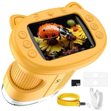Microscope Enfant,DEIME 20MP 1080P 2.4" 1000X Microscope pour Enfants avec 8G Carte,8 LEDs,Rechargeable,Portable Microscope Cadeau de Noël éducatif et Scientifique pour Enfants 5 6 7 8 9 10 11 12 Ans