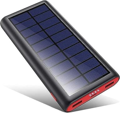 QTshine Batterie Externe Solaire 26800mAh, USB C Chargeur Solaire Power Bank Portable Charge Rapide avec 3 Ports, 4 Power Indicator Light pour Smartphone, Tablette, Camping et Plus (A-Noir)
