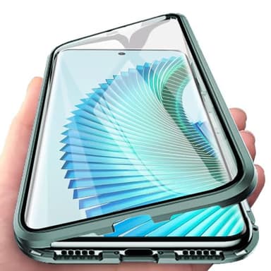 Orgsty Coque pour Honor Magic 6 Lite 5G, Coque d'adsorption magnétique Ultra Mince à 360° Housse de Protection en Avant et Arrière Verre Trempé Etui Transparent Métallique Antichoc, Vert
