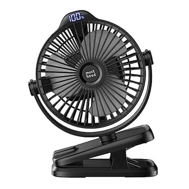Minthouz Ventilateur Portable USB, Ventilateur Bureau Silencieux avec Clip, Batterie 8000mAh Rechargeable, 5 Vitesses, Idéal pour Camping, Poussette, Maison, Bureau