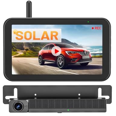 Husgw Caméra de Recul sans Fil Solaire, 5" Moniteur Camera Solaire Kit 1080P HD, Caméra de Recul IR Vision Nocturne, IP66 Imperméable, pour Fourgon/Camion Car/RV/SUV/Remorque