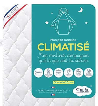 P'tit Lit - Matelas Enfant/Bébé Climatisé - 70x140 cm - 1 face Été fraîche / 1 face Hiver ouatinée - Anti Acarien - Déhoussable - Oeko Tex - Fabrication Française