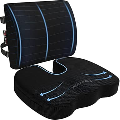 FORTEM Coussin Lombaire et d’Assise en Mousse à Mémoire de Forme, Antidérapant, pour Chaise de Bureau, Gaming et Siège Auto – Soutien Dos et Confort Prolongé