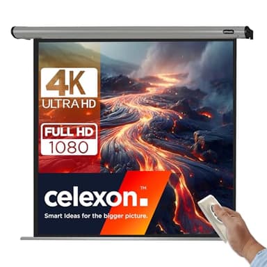 celexon HomeCinema Écran de Projection motorisé 120" | 220x220 cm 1:1 | Écran 4K, Full-HD pour Projections Home Cinéma et présentations Professionnelles avec vidéoprojecteurs | Montage Mural/Plafond