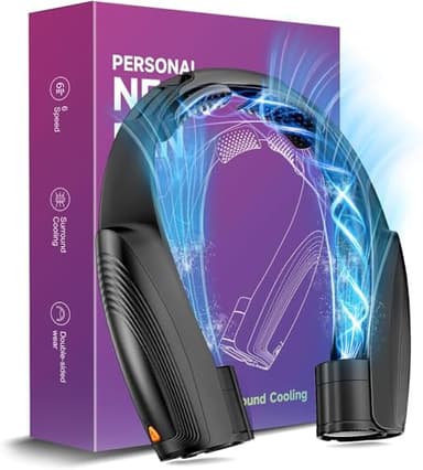 Slientspin Ventilateur Portable de Cou, 8000mAh USB Rechargeable, 6 Vitesses Ventilateur Cou Climatiseur, Collier Ventilateurs Nuque Personnel Refroidisseur pour Bureau Voiture Camping Exterieur Noir
