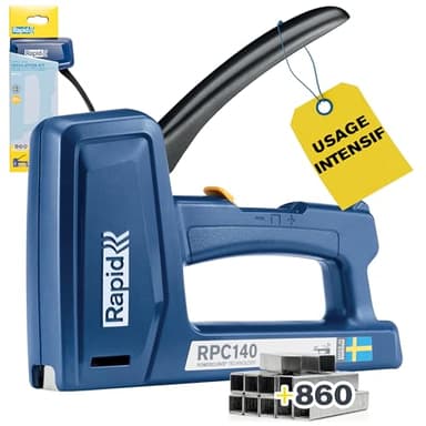 RAPID RPC140 - Kit Agrafeuse Murale Manuelle Textile, Plastique, Agrafeuse Bois, Tapissier, 50% Plus Facile à Utiliser, Agrafes jusqu'à 16 mm, Fabriquée en Suède, Inclus 860 Agrafes (5001750)