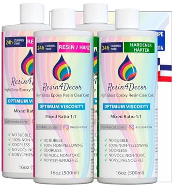 Resine Epoxy Ultra Transparente RESIN4DECOR 1:1 - Parfaite pour l’artisanat et l'art Fabrication de bijoux et de moules - Non jaunissant et non toxique - Durcissement en 12-24h - Inodore - 2000ml