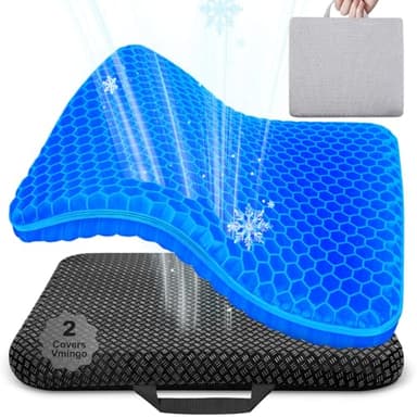 Vmingo Coussins de Chaise,Coussin de Gel Respirant, Coussin Anti Escarres, Soulage la Pression sur Le Orthopédique avec Housse Antidérapant pour Voiture/Bureau/Maison/Fauteuil Roulant (Bleu foncé)