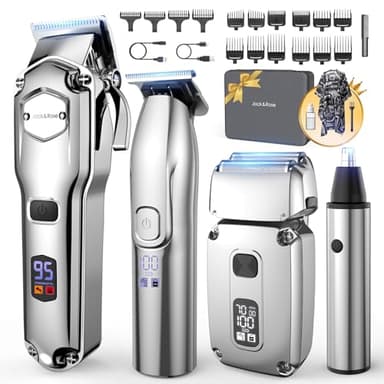 Jack & Rose kit 4-en-1 de Tondeuse à cheveux pour homme, tondeuse cheveux et barbe sans fil étanche IPX7, rasoir électrique de précision et tondeuse à barbe, rechargeable par USB Type-C
