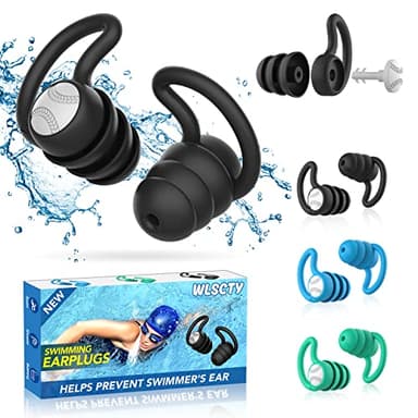 Lot de 3 paires de bouchons d'oreille pour adultes - En silicone souple - Imperméables et réutilisables - Pour la douche, la natation, le surf (Noir+Bleu+Vert)