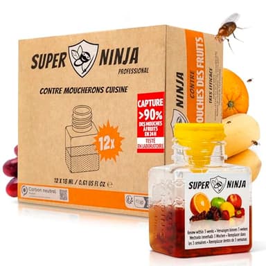 Super Ninja Pièges Anti Moucherons d'Intérieur Cuisine – Lot de 12 Attrape Moucheron Intérieur pour Maison, 3 Semaines d’Action, Sûr pour Enfants et Animaux, Non Adapté aux Moucherons de Terreau