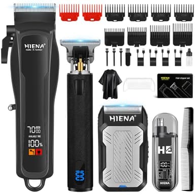 HIENA PRO Tondeuse à cheveux professionnelle pour homme, Tondeuse sans fil pour cheveux et barbe, Rasoir à foil, Nasentrimmer Set, Kit complet rechargeable USB, Kit électrique de tonte de cheveux