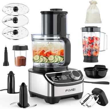 FIMEI Robot Cuisine Multifonctions 1300W, 3 Vitesses et Fonction Pulse, 3,5L Hachoir, 1,5L Mixeur, Moulin, Presse Agrumes, Pétrin à Pâte, Fouet, Râpe, Disque Tournant, Sans BPA