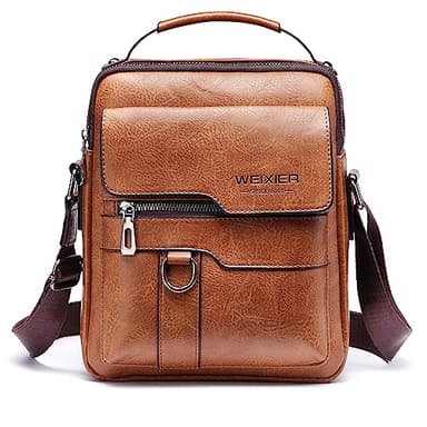 Sacoche Homme Sacs à Bandoulière Vintage Sacoche Bandoulière Cuir Petite Shoulder Bag Crossbody Business Cartable Besace Pochette Sacs à main pour Voyage, Randonnée et Travailler (Marron clair)