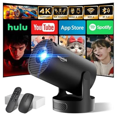 [Apps intégrées & 2026 Upgraded] Vidéoprojecteur avec WiFi 6 et Bluetooth 5.4 Mini Projecteur Supporte 4K 1080P Auto Keystone Rotation 180° Compatibile avec HDMI/TV Stick/Memory Stick/Laptop, Noir