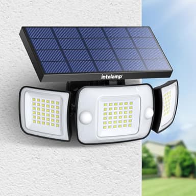 intelamp Lampe Solaire Exterieur 6000mAh Lumière Solaire Extérieure avec Détecteur de Mouvement 1200LM IP65 Eclairage Exerieur Solaire Projecteur LED de Sécurité Eclairage Mural d'extérieur