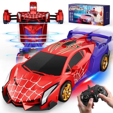 Voiture Télécommandée Transform, Yeux Clignotants & Lumières Sous Châssis, RC 2,4 GHz & Robot Rotation 360° Jouet Garçon 3 4 5 6 7 8 9 Ans Jeux Exterieur Enfant 3-12 Ans Cadeau de Pâques Anniversaire
