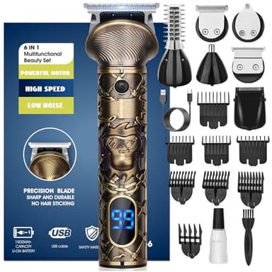 YIDON Tondeuse Barbe homme, Tondeuse Cheveux hommes Sans Fil, Rechargeable Tondeuse Courte à Lame en T, Rasoir Electriques Kit Multi-Usage Tailler/Contour/Nez/Corps, Idee Cadeau Homme [Idéale Famille]