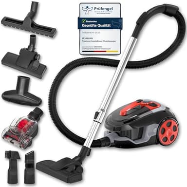 LEHMANN Aspirateur cyclonique sans Sac Typhoon 4000 Watt | avec Jeu d'accessoires | Aspirateur Puissant avec Jeu de Buses | Filtre HEPA, Brosse Turbo, Réservoir à poussière 2,5 L