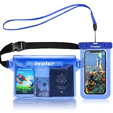 ivoler 2 en 1 Kit Étanche Sac Étanche avec Pochette Étanche Téléphone, Etui Pochette Imperméable à Ceinture avec Housse Étanche Smartphones pour Camping Nautique Kayak Pêche Rafting Natation-Bleu