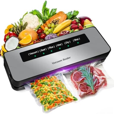 6 en 1 Machine Sous Vide Alimentaire, Automatique Secs et Humides Appareil sous vide, Machine Sous Vide Professionnel avec 20 Sacs Sous Vide et Tube Sous Vide