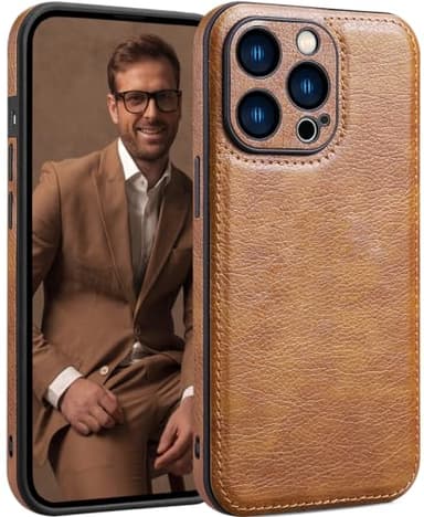 SOUTEM Coque pour iPhone 15 Pro Max Cuir, Vintage Classique Cuir PU d'affaires de Luxe Housse de Protection de Cadre de Caméra Antichoc Anti-Rayures Coque pour iPhone 15 Pro Max(Marron)