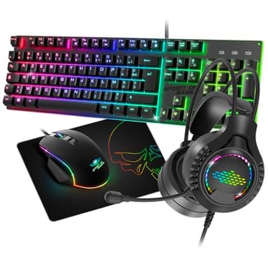 Spirit of Gamer - Ultimate 100, Pack Clavier Souris Gamer 4en1 Filaire RGB, Casque Gaming & Tapis en Tissu, Clavier Semi-Mécanique AZERTY FR, 6 Touches Anti-Ghosting, Souris Gamer 7 Boutons 8000 DPI